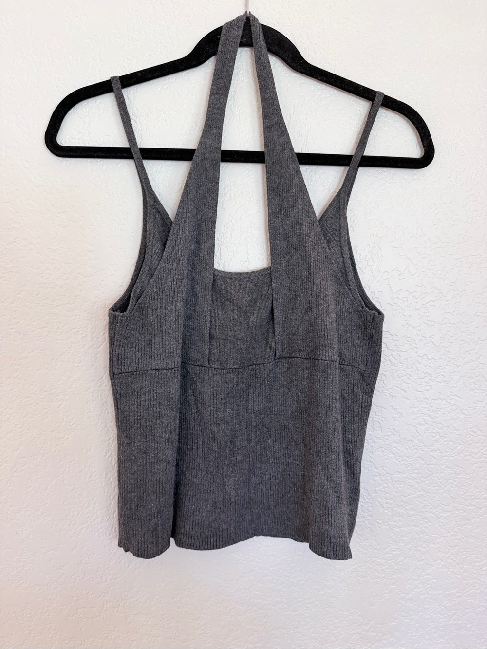 Daily Practice by Anthropologie Gray Ribbed Halter Crop Tank Top Size L